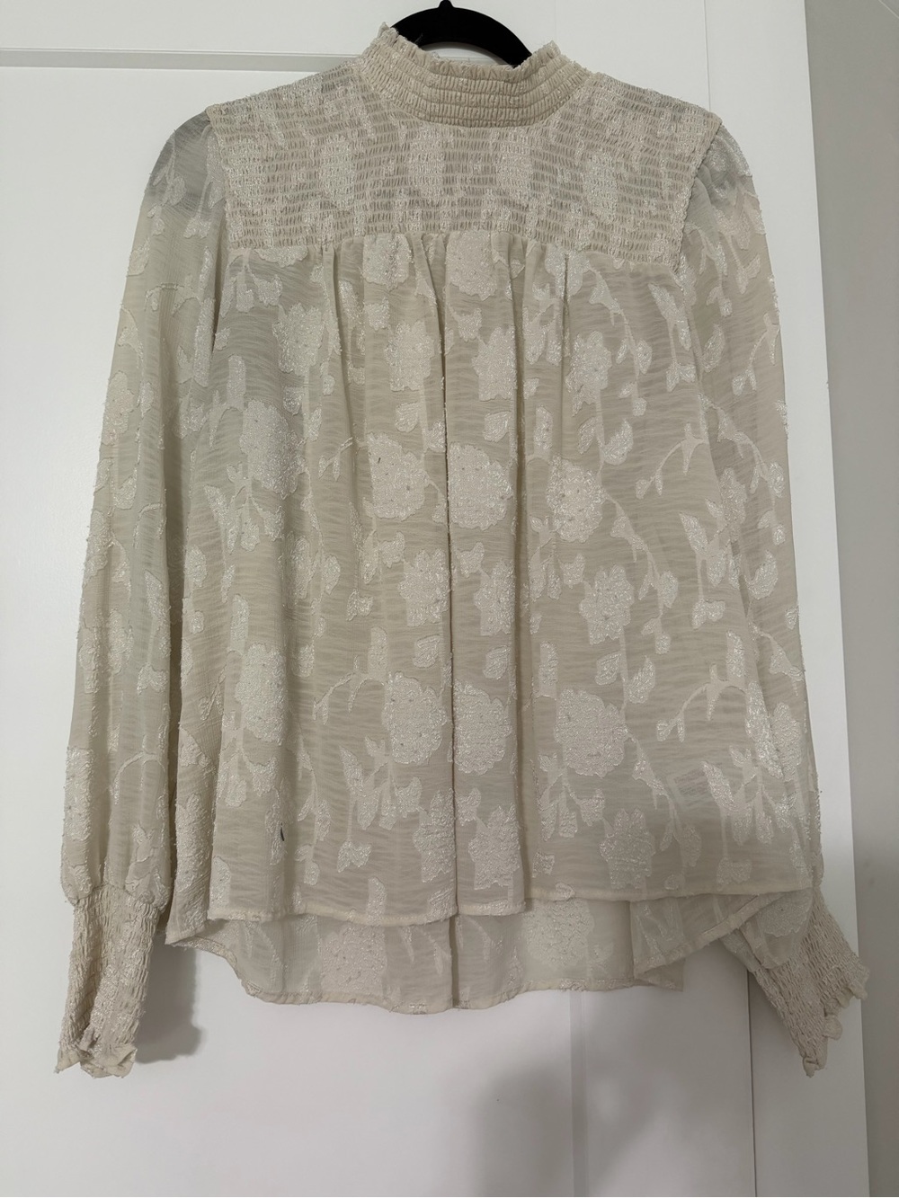 Knox Rose Cream Floral Smocked High-Neck Blouse